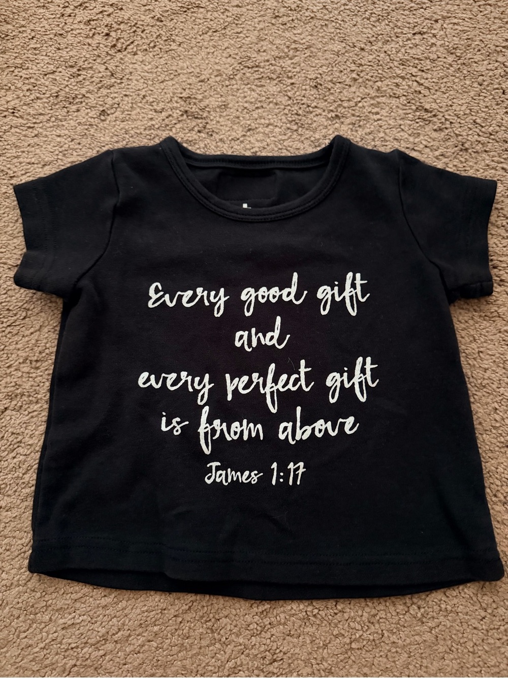 Black Graphic Kids Tee with White Script Quote